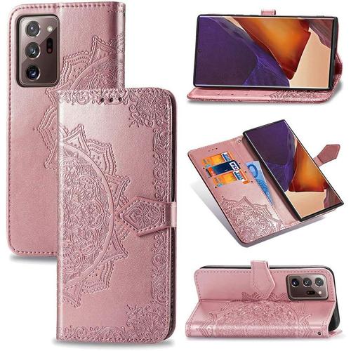 Coque Pour Samsung Galaxy Note20 Ultra/Sm-N985 6,9 Pouces Pu Cuir Magnétique Portefeuille Étui En Cuir Mandala Gaufrage Design Stent Fonction Étui En Cuir Flip Cover Or Rose