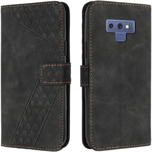 Coque Pour Samsung Galaxy Note9 Sm-N960 6,4 Pouces Pu Cuir Flip Cover Numéro 7 Motif Avec Support Fermeture Magnétique Fente Pour Carte Portefeuille Étui De Protection Noir