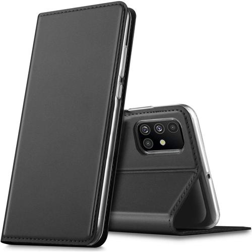 Coque Pour Samsung Galaxy A51, Flip Case Avec Fente Pour Carte Étui Portefeuille En Cuir Pu Housse De Protection Étui Portefeuille Premium Avec Fonction Support - Noir