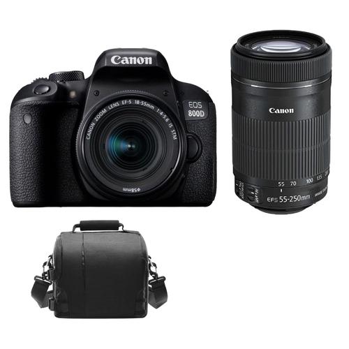 CANON EOS 800D reflex 24.2 mpix KIT EF-S 18-55mm F4-5.6 IS STM + Objectif EF-S 55-250mm F4-5.6 IS STM + camera Bag