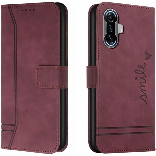 Coque Pour Xiaomi Poco F3 Gt Cuir Pu De Qualité Supérieure Fente Pour Carte Fermeture Magnétique Étui De Protection À Rabat En Cuir À Rabat - Rouge