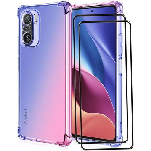 Coque Pour Xiaomi Poco F3 Gt Dégradé De Couleur Étui De Protection En Tpu Avec Film De Protection Anti-Chute Antichoc Housse De Protection Bleu Rose