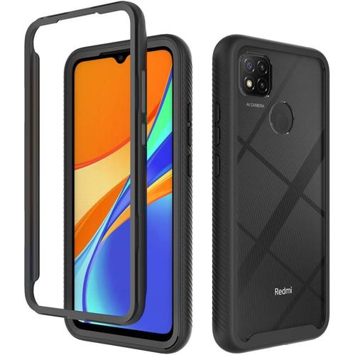 Coque Pour Xiaomi Redmi 9c Nfc - Redmi 9c Case, Outdoor Armor Housse De Protection Pour Téléphone Portable 360 ????Degrés Hybride Robuste Pc + Silicone Tpu Bumper Protection Transparent Back Cover Protective Case. Noir