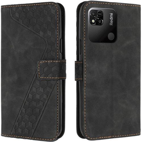 Coque Pour Xiaomi Redmi 9c/Redmi 9c Nfc/Redmi 10a, Étui À Rabat En Cuir Pour Redmi 9c, Cuir Pu Antichoc Magnétique Housse De Protection Pour Xiaomi Poco C31 Noir