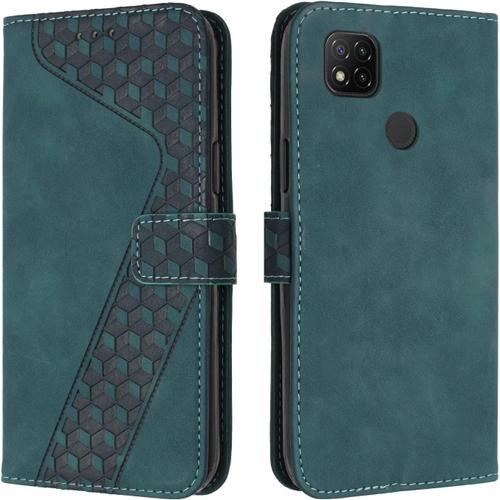 Coque Pour Xiaomi Redmi 9c/Redmi 9c Nfc/Redmi 10a, Étui À Rabat En Cuir Pour Redmi 9c, Cuir Pu Antichoc Magnétique Housse De Protection Pour Xiaomi Poco C31 Vert