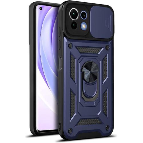 Coque Pour Xiaomi Mi 11 Lite 5g, Ultra Mince Antichoc Housse De Protection Avec Anneau Magnétique Fonction Support Case Cover Case Cover Pour Xiaomi Mi 11 Lite 5g - Bleu