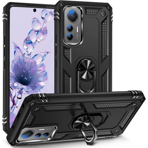 Coque Pour Xiaomi Mi 12 Lite Pas Pour Xiaomi 12 , Anneau Magnétique Rotatif À 360°, Robuste Protection Contre Les Chutes, Housse Militaire Antichoc Pour Xiaomi 12 Lite - Noir