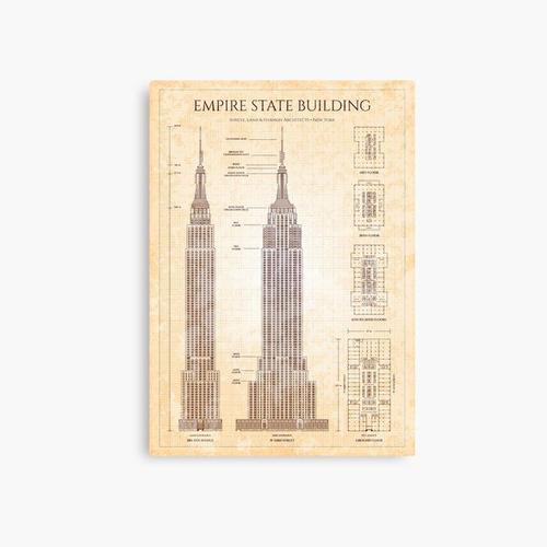 Canevas imprimer Empire State Building (ancienne grille bleue) couleur bordeaux Impression sur toile Art Décoration Murale/ 40x50cm ou 40x40cm