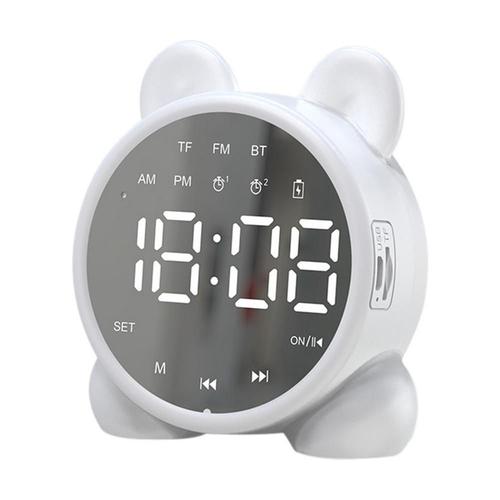 Mini Enceinte Bluetooth Miroir Horloge Carte avec Radio FM et Alarme Lumièree Blanc YONIS