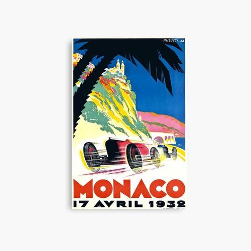 Canevas imprimer Affiche de la course automobile du Grand Prix de Monaco 1932 Impression sur toile Art Décoration Murale/ 40x50cm ou 40x40cm