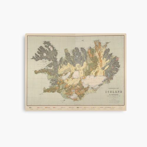 Canevas imprimer Carte géologique vintage de l'Islande (1901) Impression sur toile Art Décoration Murale/ 40x50cm ou 40x40cm