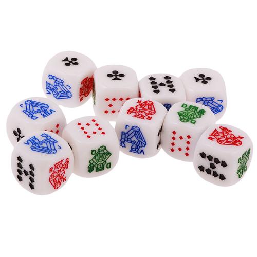 Set / 10pcs Six Faces D6 (As, Roi, Reine, Jack, 10,9) Poker Jeux De Cartes De Jeu De D¿¿S