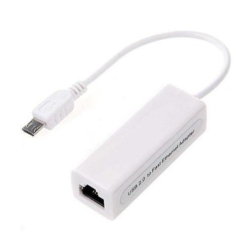 Adaptateur Ethernet RJ45 Micro USB smartphone tablette tactile blanc