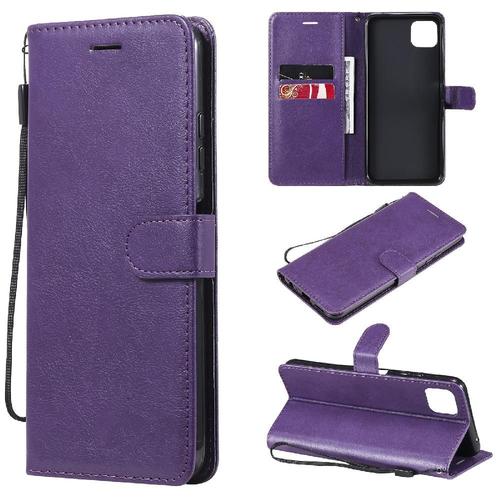 Flip Étui Pour Samsung Galaxy A22 5g Cuir De Haute Qualité Avec Fente Pour Carte Étui De Téléphone Portefeuille D'affaires Couleur Solide Classique - Violet