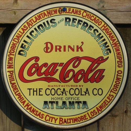 Plaque Coca Cola Atlanta Ronde Tole Pub Bar Café Cuisine Usa