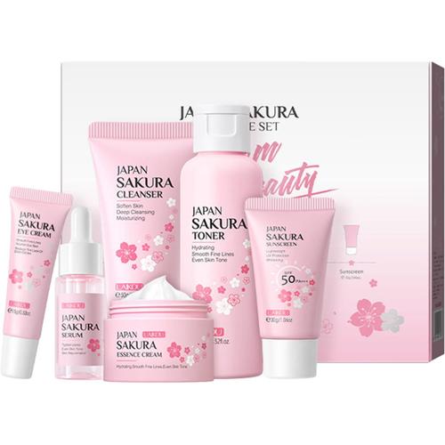 6 Pièces Coffret Beauté Ado Fille, Coffrets De Soins Pour La Peau, Cadeau Noel Femme, Set De Lotions Sakura, Ensemble Nettoyant Et Hydratant Pour Le Visage, Coffret Rituals Femme, Coffret Soin Femme 