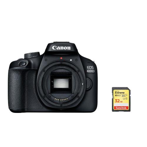 CANON EOS 4000D reflex 18 mpix Boîtier nu Noir + 32 GB SD card