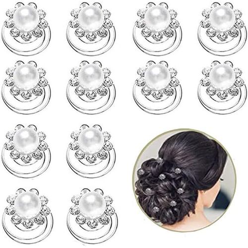 12pcs Belle Fleur De Cristal Spirale Perle Pince  Cheveux, Bijoux De Marie pingles  Cheveux, Twists Cheveux Clips Pins