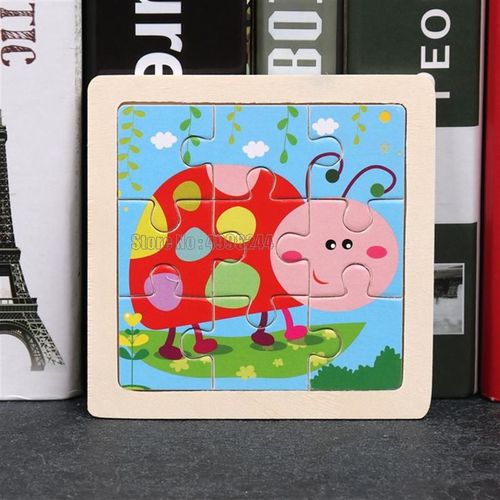 13-Coccinelle - Puzzle 3d En Bois Pour Enfants, 9 Pices, Jouets De Taille Mini, Dessin Anim, Circulation Animale, Tangram, ducation