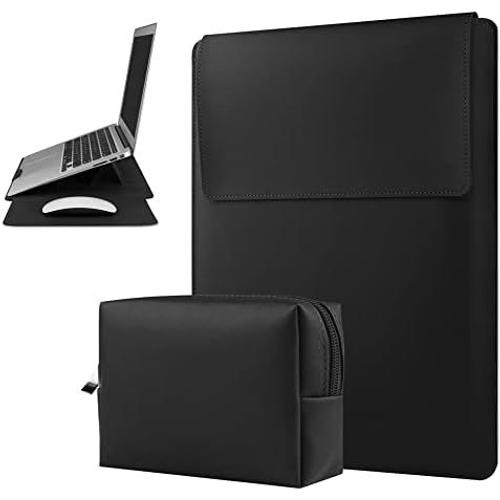13'' Housse Pour Laptop tui En Cuir Avec Support Compatible Avec Macbook Air M2 13.6'' 2022/13.3'' M1/Macbook Pro 13 2022-2016/Dell Xps 13/Surface Pro X/8/7/6/5/Surface Laptop 13.5'', Noir
