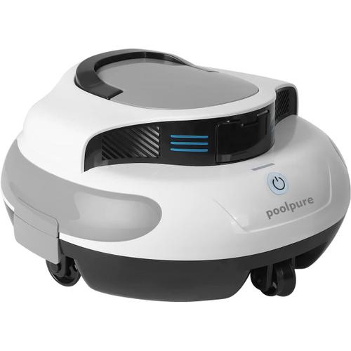 bianco bianco Robot Piscine 120 Min, Autoparking, Double Moteur, étanche IPX8, LED, sans Fil, Batterie, Idéal pour Piscines Jusqu'à 90 m2