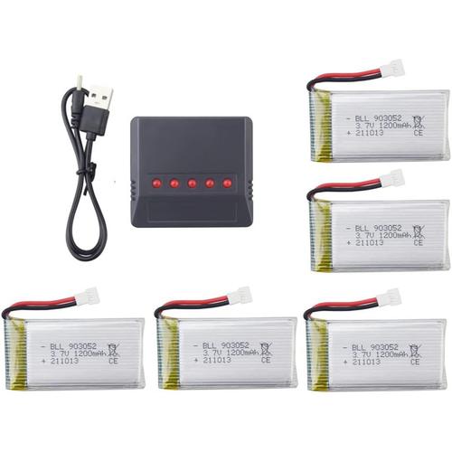 5pcs 3.7v 1200mah Batteries Au Lithium & 1pcs 5en1 Chargeur Pour Syma X5sw X5sc X5sc-1 Drone-Générique