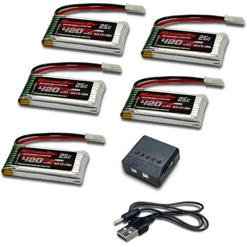 Roaringtop 5pcs 3.7v 420mah 1s 25c Lipo Batterie Avec Molex Plus Avec Chargeur 5 En 1 Pour Quadcopter Hélicoptère Drone Quadcopter-Générique