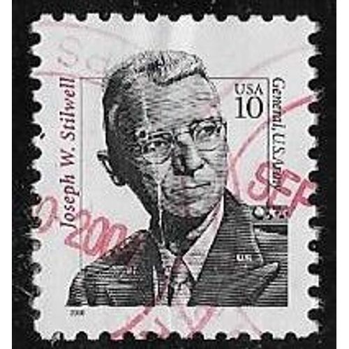Timbre Des Etats-Unis N°3136 Y & T 10 C. Noir Et Rouge Américains Célèbres Portrait Du Général Joseph W. Stilwell