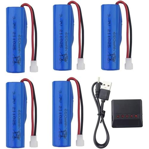 5pcs 3.7v 650mah Batterie Au Lithium Avec Chargeur 5 En 1 Pour Syma Q9 H126 H131 H118 Rh701 Rc Bateau Bateau À Grande Vitesse Jouet