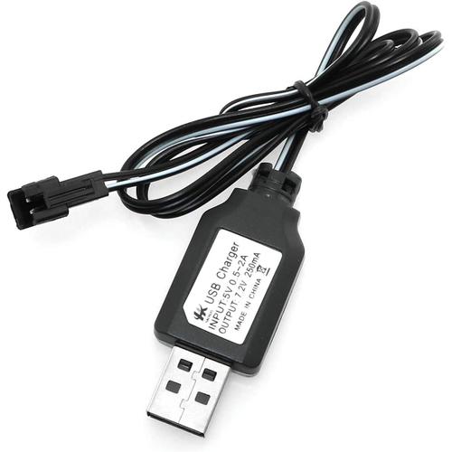 Noir Noir - Cable Chargeur Usb Sm-2p 250mah | Pour Batteries 7.2v Ni-Mh De Voitures Rc, Hélicoptères Rc | Recharge Rapide, Plus De 18