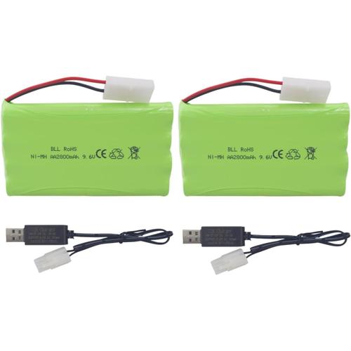 2pcs 9.6v 2800mah Aa Batteries Rechargeables Avec Prise Tamiya Et Cable De Chargement Usb Pour Voitures-Jouets Rc Camions Chars-Générique