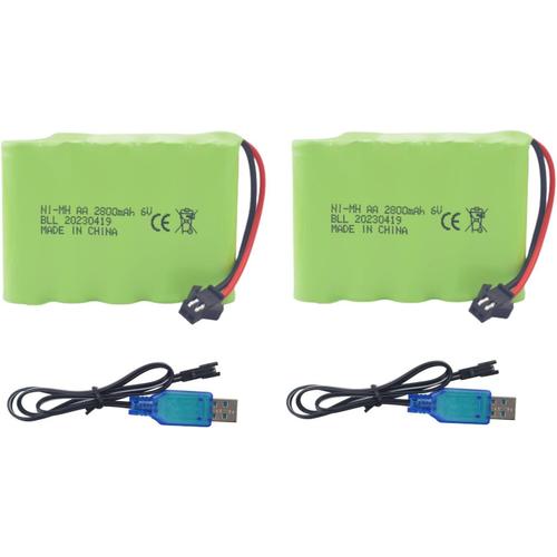 2pcs 6.0v 2800mah Aa Batterie Rechargeable Sm-2p Plug Avec Cable De Chargement Usb Pour Tb141 Tb142 De37 Rc Voiture Jouet Voiture-Générique