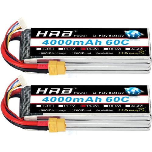 Hrb 2pcs 4s 14.8v 4000mah 60c Lipo Batterie Avec Xt60 Plug Pour Rc Hélicoptère Avion Voiture Bateau Camion-Générique