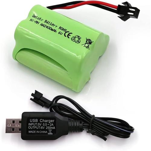 ® Batterie 6v Nimh, Battery Aa Rechargeable Haute Capacité 2400 Mah Avec Cable De Charge Usb, Prise Sm 2p Pour Voiture Rc-Générique