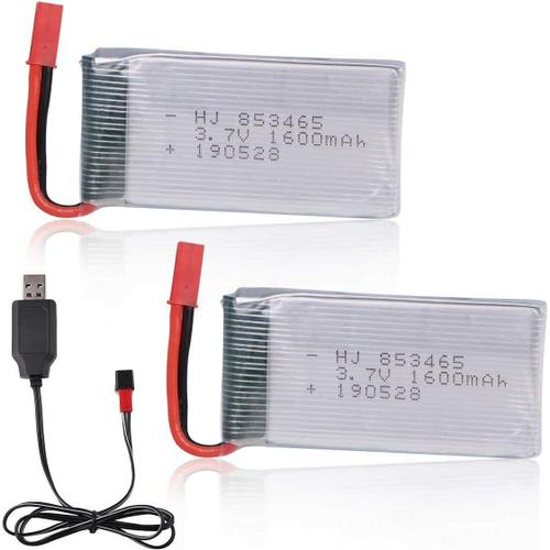 Lot De 2 Batteries Lipo Rechargeables 3,7 V 25 C 1600 Mah Jst Connecteur Femelle Avec Chargeur Usb Pour Voiture Rc Bateau Syma Uav-Générique