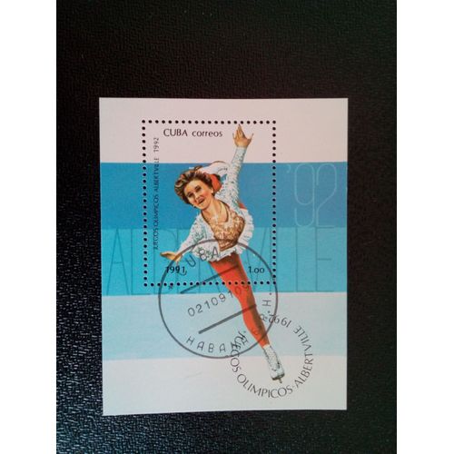 Timbre Cuba Yt Bf 126 Jeux Olympiques D'hiver 1992 - Albertville 1991 ( 14812 )