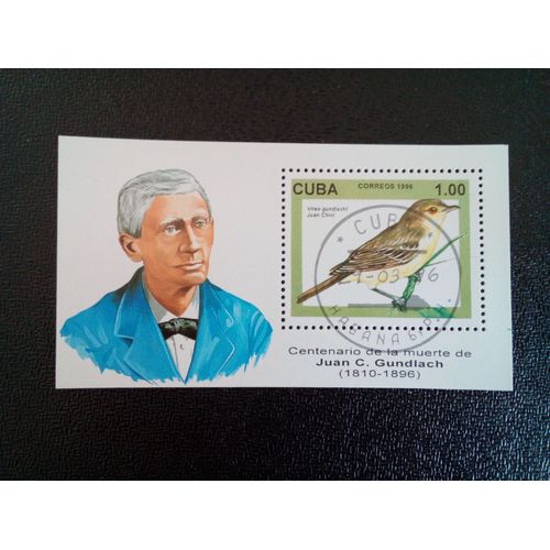 Timbre Cuba Yt Bf 146 100ème Ann. De La Mort De Juan C. Gundlach (1810-1896) 1996 ( 14812 )