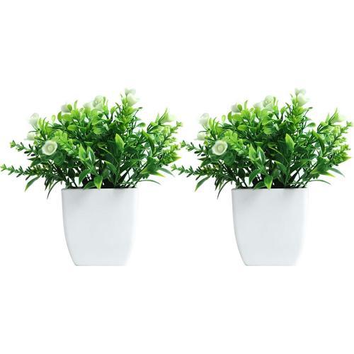 Blanc Blanc Lot de 4 mini plantes artificielles en pot - Plante artificielle en forme de boule - Herbe verte - En plastique blanc - Pour