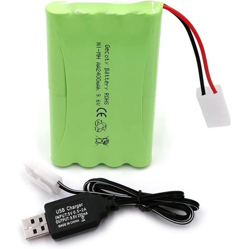 Vert Vert ® Batterie 9,6v 2400mah Ni-Mh Aa Rechargeable Avec Cable De Charge (Prise Tamiya)