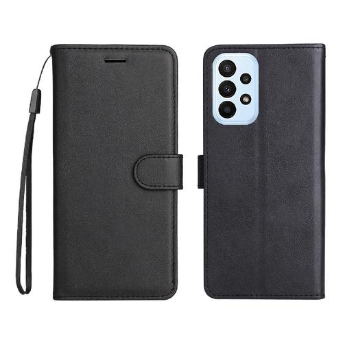 Flip Étui Pour Samsung Galaxy A23 4g/5g Couleur Solide Classique Avec Fente Pour Carte Cuir De Haute Qualité Étui De Téléphone Portefeuille D'affaires - Noir