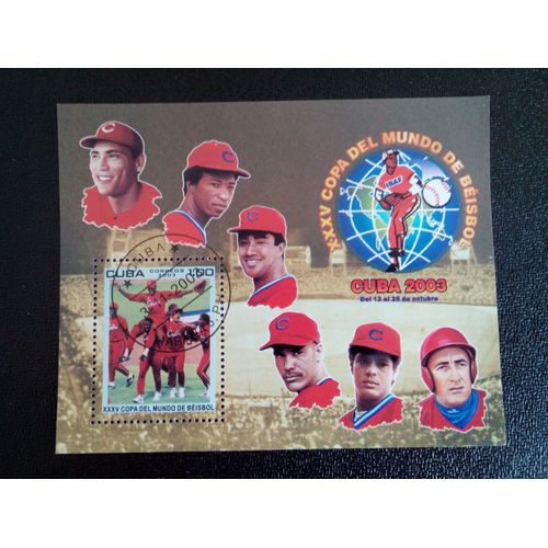 Timbre Cuba M I Bl 186 Coupe Du Monde De Baseball 2003 ( 14812 )