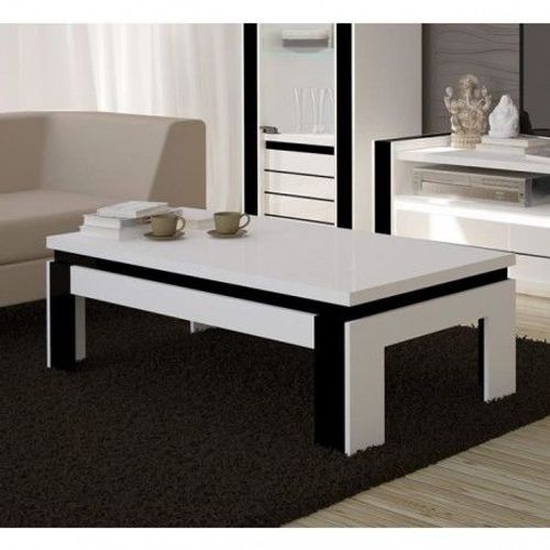 Table Basse Design Lina Blanche Et Noire Brillante. Meuble Idéal Pour Votre Salon.