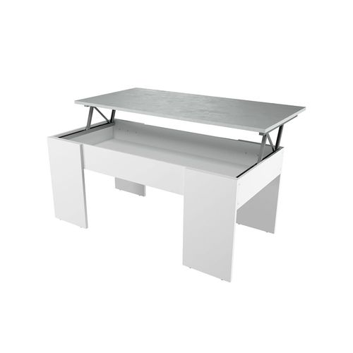 Table Basse Gotham Avec Plateau Relevable Et Rangement - Blanc / Béton