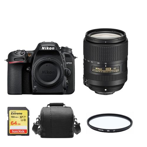 NIKON D7500 reflex 20.9 mpix + Objectif AF-S 18-300MM F3.5-6.3G ED VR DX + 64GB SD card + Sac + HOYA UX UV 67mm Filter