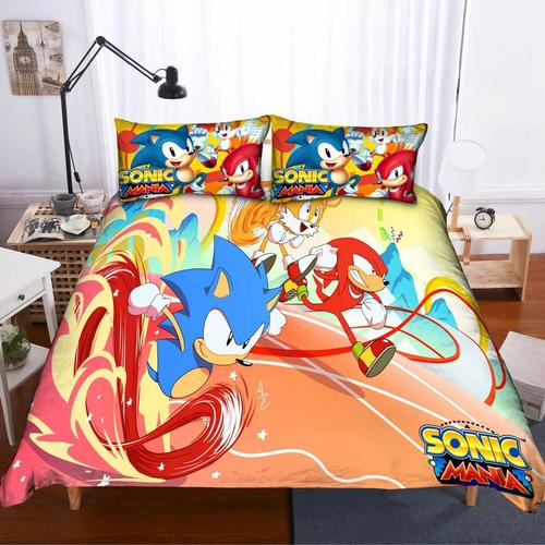 Sonic Mania Plus Parure De Couette Housse De Couette + Tais D'oreiller 3d Imprimés Polyester Parure De Lit