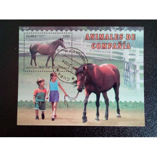 Timbre Cuba M I Bl 192 Enfants Et Cheval 2004 ( 14812 )