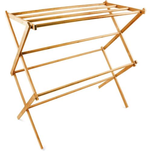 Brun Clair Brun Clair 10017158 Porte-Serviettes pliant en Bambou HxlxP : 73 x 74 x 36 cm séchoir linge pliant support pliable en bois avec 8