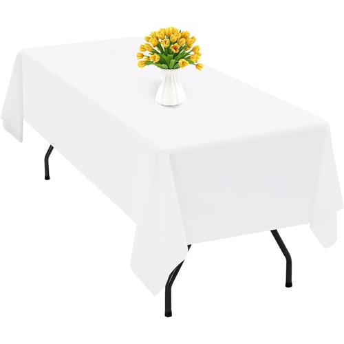 Rectangulaire Blanc Rectangulaire Blanc 1 Paquet De Nappe En Polyester Blanche Pour Table Rectangulaire De 8 Pieds, Nappe En Tissu Polyester 153 X 320