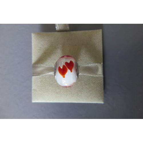 Charm Perle Murano Blanc/Coeur Rouge Argent Amore & Baci