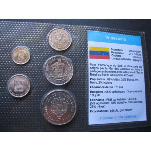 Lot/Set Série De 5 Pièces De Monnaie Neuves 25 - 50 Centimos 1 - 2 - 5 Bolivares - Venezuela - Amérique Du Sud - 1989-90